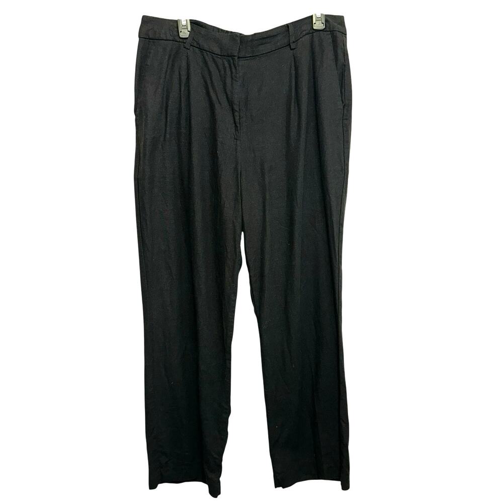 Old Navy Taylor Wide Leg Linen Blend Trousers Black High Rise Relaxed Large